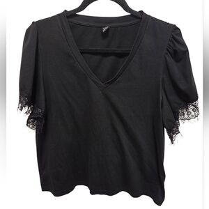 Shein Black Vee Neck Blouse
